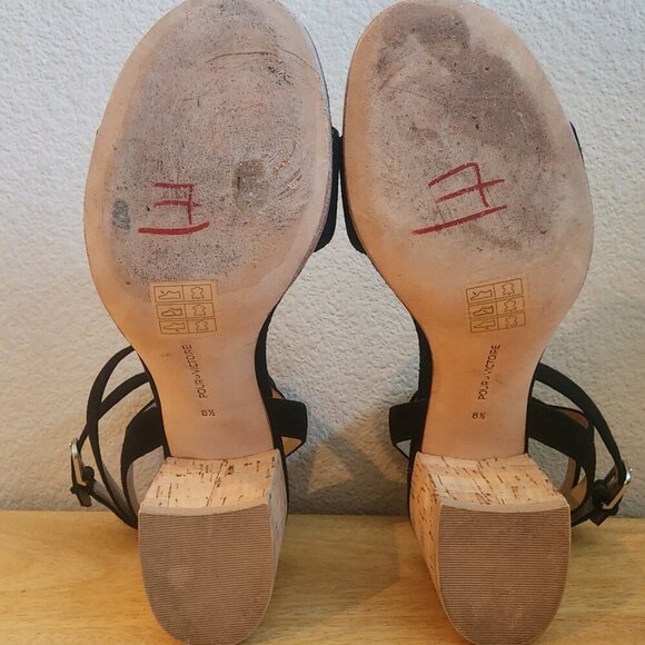 Pour la Victoire Black Leather Strappy Cork Heels Womens 8.5 - Picture 11 of 12